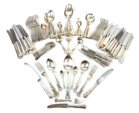 A part set of silver plated kings pattern flatware, originally to seat 18 place settings