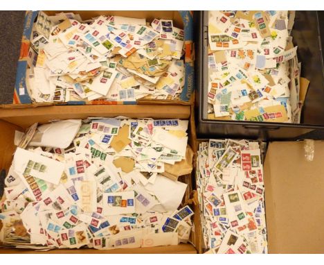 A large quantity of loose stamps, used GB kiloware, a trunk, and two boxes