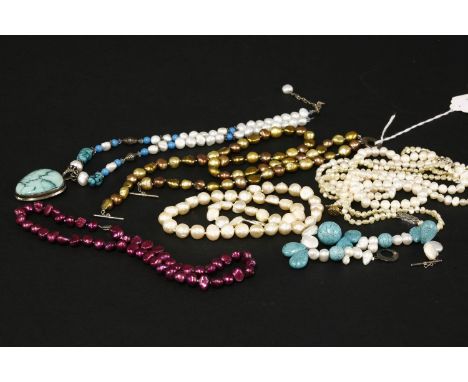 Assorted cultured freshwater pearl necklaces, many with silver fittings marked S925