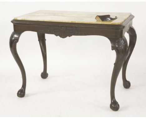 A 19th century marble top centre table, on cabriole legs with claw and ball feet, 107 x 67cm