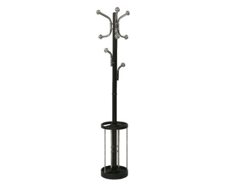 A 1970s chrome hall stand, with chrome hanging hooks and a pierced stick support, 72.5cm high