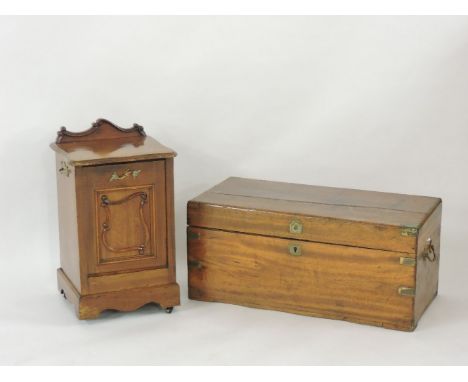 A mahogany travelling trunk, 86 x 41 x 39cm, and a late Victorian coal perdonium, 40cm