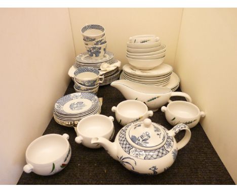 A Woods Yuan pattern modern blue and white six setting tea service, and Denby Greenwheat plates, bowls, etc