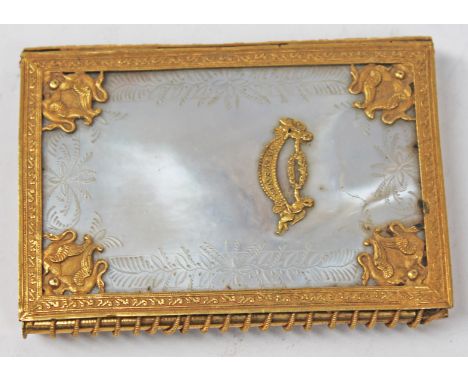 A French late 19th Century mother of pearl and gilt metal mounted note pad, 10cm x 7cm.