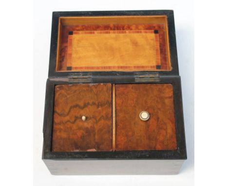 A Georgian mahogany tea caddy the underside of lid inlaid with amboyna and kingwood, length 21cm. CONDITION REPORT - various 