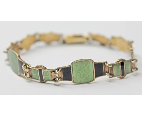A Norwegian Art Deco style silver gilt enamel bracelet by Hjortdahl, Oslo, marked '925 S Norge', length 18.5cm, gross wt. 15.