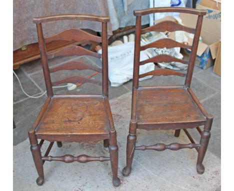 A pair of 19th Century ash ladder back chairs, width 46cm, depth 38cm & height 93cm.