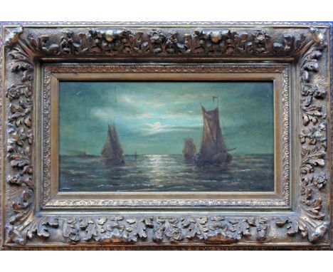 M Nossent, 19th Century School, ships at sea, oil on canvas, 44cm x 23cm, fancy gilt frame.