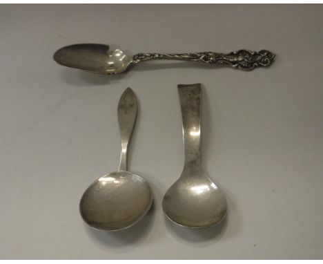 An Allan Adler mid 20th Century American sterling silver spoon in the Art Deco manner initialled "AEL" together with a silver