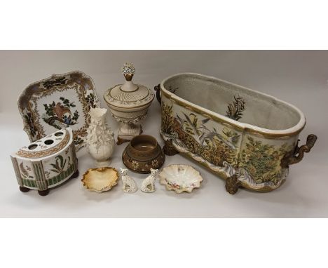 A collection of various china wares including a Royal Doulton silicon ware vase, Royal Worcester blush ware shell dish, four 