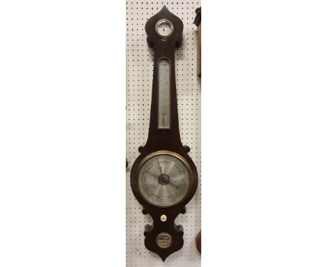 A 19th Century rosewood framed banjo barometer / thermometer with silvered dial