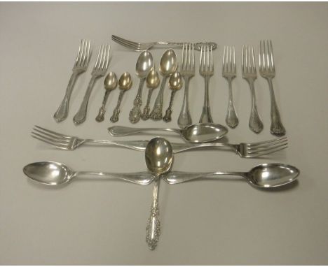 A set of three American silver dessert forks and spoons stamped "Sterling 925 CAW Crosbie &amp; Son" and four matching smalle
