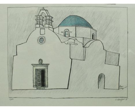 AFTER ALISTAIR CRAWFORD "Greek buildings" a set of six hand finished colour prints limited edition 2/100 signed in pencil low