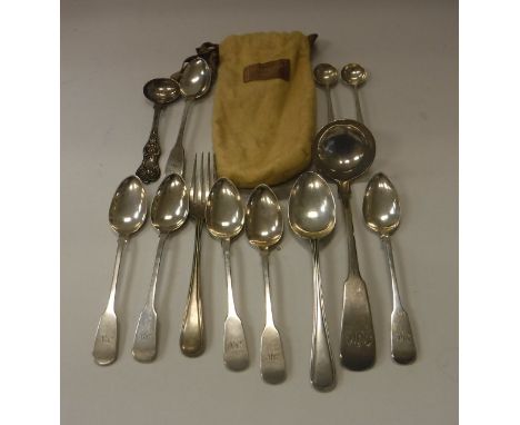 A set of six Victorian silver teaspoons (London 1879) together with various other silver spoons to include a mustard spoon an
