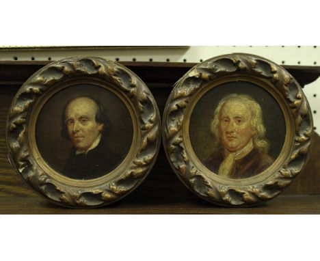 19TH CENTURY ENGLISH SCHOOL "Clergyman", two oil on board portrait bust studies, in circular frames, unsigned, together with 