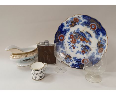 Two boxes of sundry china and glass wares to include Hammersley black and white floral decorated coffee cans and saucers, etc