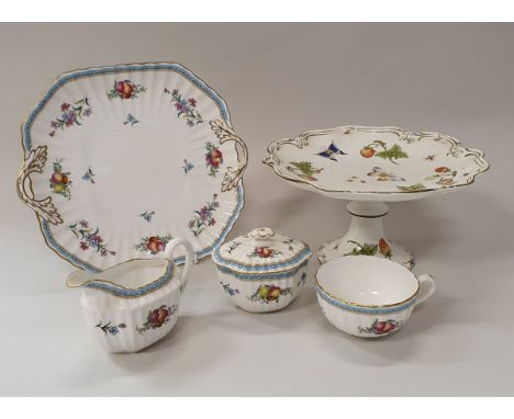 A Coalport "Wild Strawberry and Butterfly" pattern dessert service, comprising eight plates and two tazzas and a Spode "Trapn