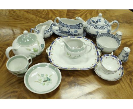 A Wood and Sons "Yuan" pattern part dinner service, a Woods "Clovelly" pattern part breakfast set and an Aynsley floral drape