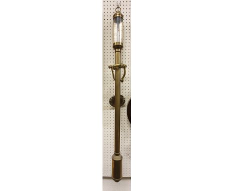 A 20th Century brass ship's stick barometer with silvered dial inscribed "JJBLM 16 &amp; 22 Rn Duterro Lisbon", on a brass gi