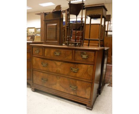 A collection of furniture comprising an early 20th Century walnut chest of three short over two long drawers, a mahogany bow 