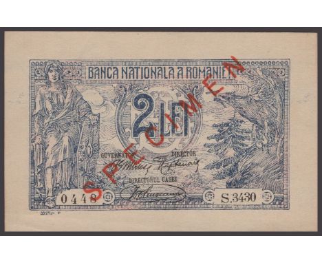 Banca Nationala a Romaniei, specimen 2 Lei, 17 July 1920, serial number S.3430-0448, red SPECIMEN overprint, light handling, 
