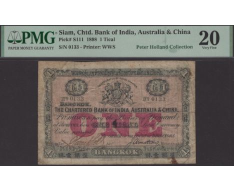 Chartered Bank of India, Australia & China, Bangkok, 1 Tical, ND (1898), serial number 0133, Armstrong and one other manuscri