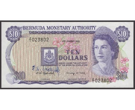Bermuda Monetary Authority, $10, 2 January 1982, serial number Z/1 023802, Yearwood and Trued signatures, with additional man