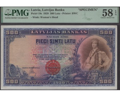 Latvijas Bank, specimen 500 Latu, 1929, no serial number, Julijs Augusts Celms and Karlis Vanags signature, Bradbury Wilkinso