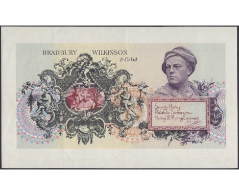 Bradbury Wilkinson & Co. Ltd., a large format advertising note featuring Britannia watering the tree of Designing, Engraving 