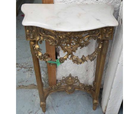 CONSOLE TABLE, Louis XVI inspired gilt frame with white marble top, 86cm H x 58cm x 31cm. (minor fault)