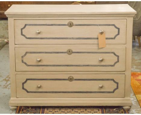 COMMODE, 19th century Scandinavian traditionally grey painted with three long drawers, 95cm H x 60cm x 106cm.