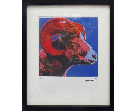 ANDY WARHOL 'Bighorn ram', from Endangered Species portfolio, 1983 lithograph, hand numbered limited ed 35/100 by Leo Castell