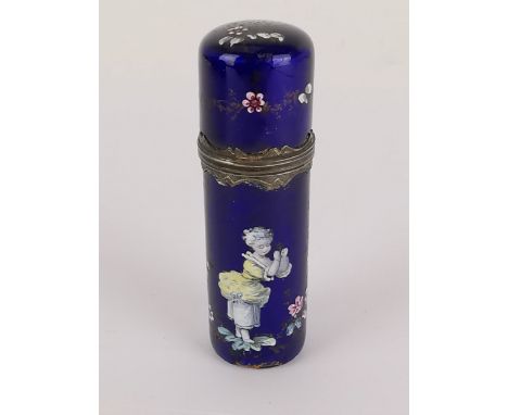 A 19th century silver gilt enamelled scent bottle decorated with a girl and flowers, 7.5cm highCondition: chips to the enamel