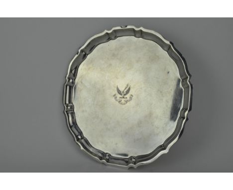 An early 20th century American sterling silver tray by Gorham, Rhode Island, with a Chippendale style rim, engraved with a cr