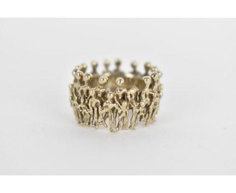 A 1970's 18ct gold 'Caryatid' ring by Stuart Devlin, size Q, with original box, 11.3g 