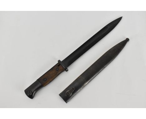 A Horster WWII German knife bayonet, blade blued and stamped S/155K and 8942g to other side, scabbard stamped S/173K and 5145