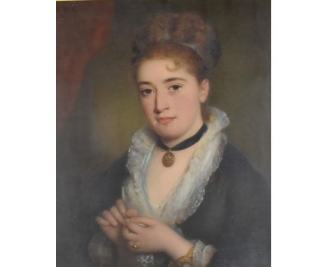 Late 19th century English school - a half length portrait of a woman croqueting, oil, 60cm x 50cm, framed and glazed 