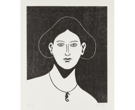 Nicolas Party,Swiss b.1980-Portrait with a Seahorse Necklace, 2021;woodcut print on HM-5 gampi-shi paper,signed and numbered 