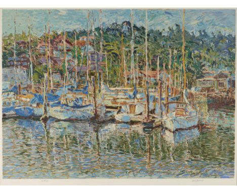 Marco Sassone OMRI, American/Italian b.1942- Sausalito Marina, 1985; serigraph in colours on wove, signed and numbered LVI/C 