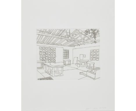 Jonas Wood,American b.1977-Bball Studio, 2019;etching on wove,signed, dated and numbered 160/200 in pencil,sheet 24.2 x 28.1 