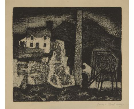 George Chapman,British 1908-1993,House on Rocks, 1951;etching on paper,signed in pencil,21.2 x 24 cm,(framed)(ARR)Note: anoth