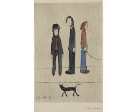 Laurence Stephen Lowry RBA RA,British 1887-1976,Three men and a cat, 1971;lithograph in colours on wove,signed in pen,with th