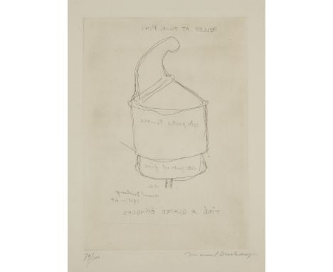 Marcel Duchamp,
French/American 1887- 1968,

Pulled at Four Pins, 1964;

etching on Magnani wove,
signed and numbered 79/100 