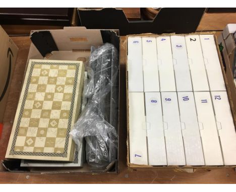 A quantity of collectors plates and two Lord of the Rings chess sets