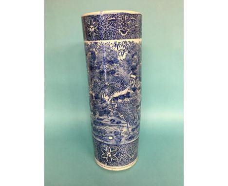 An Oriental blue and white stick stand