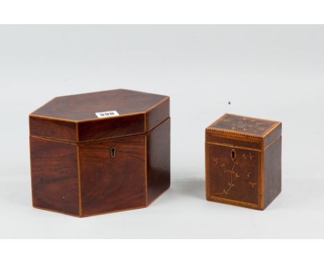A nineteenth century walnut tea caddy with satinwood cross-banding, boxwood stringing and floral inlay (no interior lid) 12 x