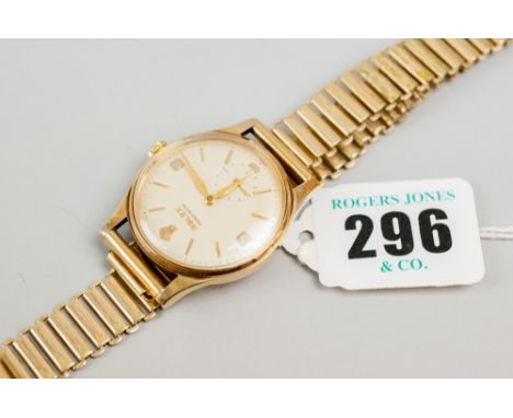 A 9ct gold encased circular dial gent's Rolex Precision wristwatch having a sweep seconds dial and rolled gold bracelet, 46 g