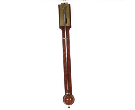 A 19th Century mahogany stick barometer by Dolland of London, having scroll arched pediment, brass dial, covered reservoir AF