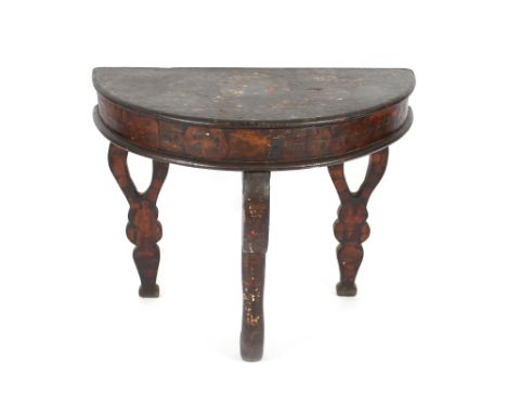 A 19th Century painted demi-lune hall table, raised on shaped supports, 89cm wide&nbsp;