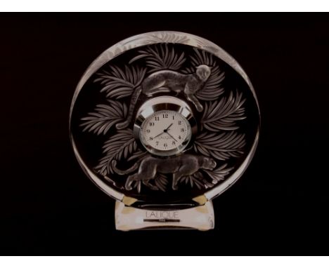 A Lalique "panther" mantel clock, marked Lalique France&nbsp;